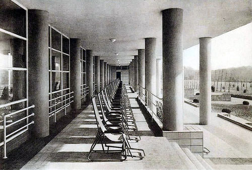 Sanitarium porches, 1937 Vintage Photo